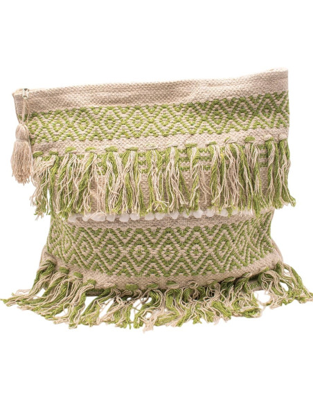 Bolsa Boho Verde Claro com Pompons – Bolsa Artesanal de Inspiração Indiana