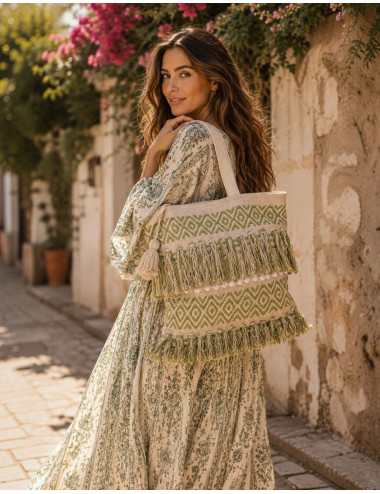 Borsa boho verde chiaro con...