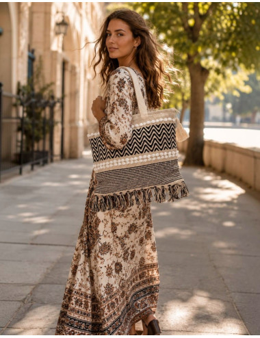Bolso Boho Hueso y Negro...