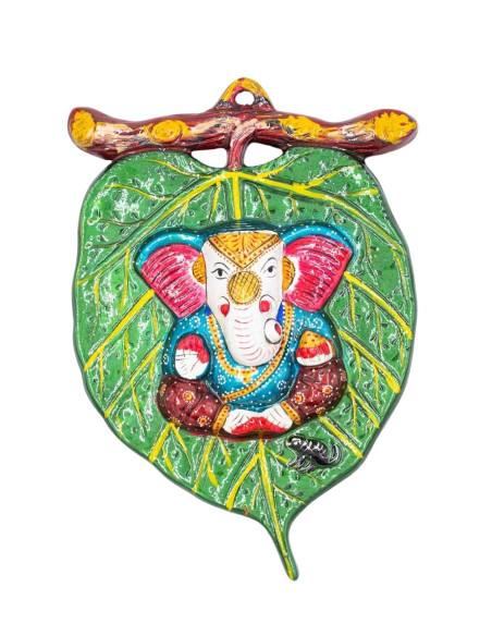Tableau en métal de Ganesh avec relief – Décoration ethnique indienne
