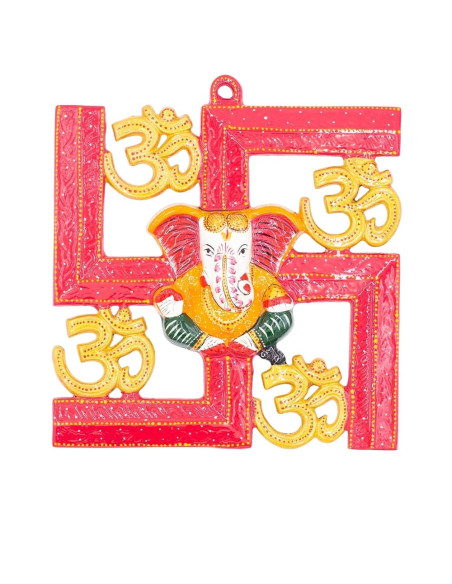 Imagem de Ganesha em metal com símbolos Om – Decoração indiana