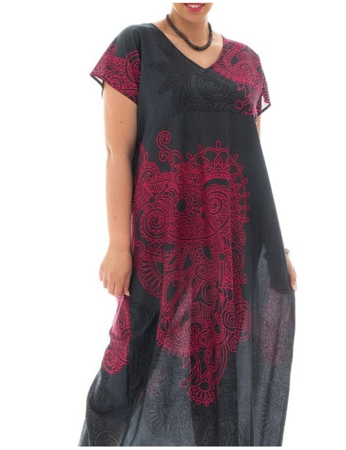 robe-manches-longues-rose-grande-taille