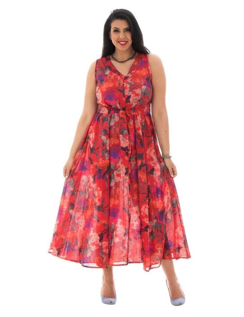 langes Kleid-breite-Schleife-rot-plus-Größe
