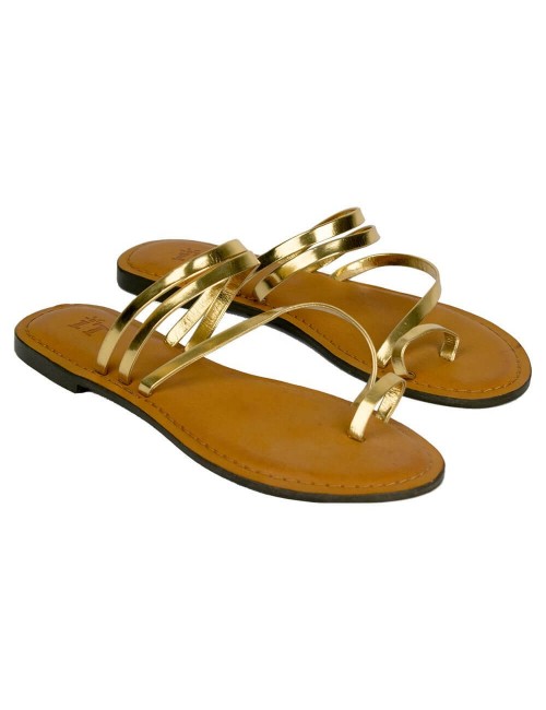 paio di sandali-oro-cinturini-pelle-hippie