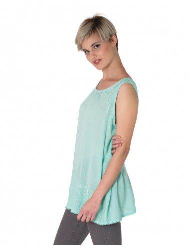 T-shirt-woman-without-sleeves-with-embroidery-blue