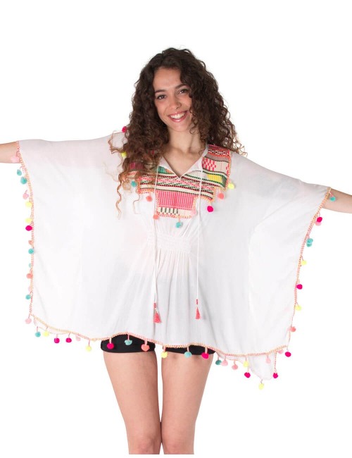 Poncho blanc-brodé-boho-chic