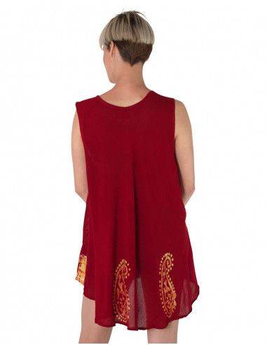 top-sans manches-ethnique-peint-brodé-rouge