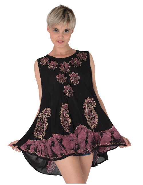 T-Shirt-black-of-woman-without-Sleeve-ethnic-painted-embroidered