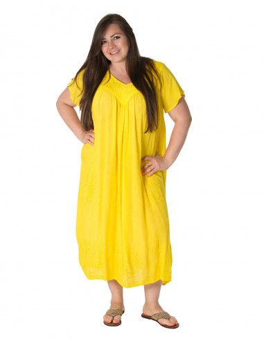 Vestido-largo-economico-mujer-tallas-grandes-amarillo-bordado