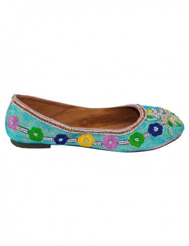Ballerine-femme-bleu-clair-avec-broderies-ethniques-et-pierres 2