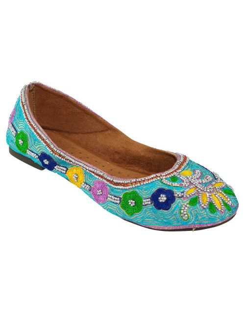 Ballerine femme bleu clair avec broderies et pierres