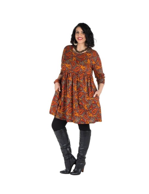 robe-courte-grande-taille-paisley-gris-orange