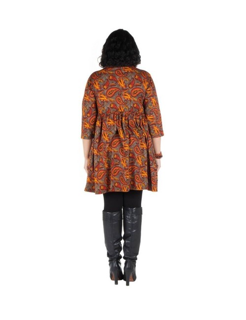 kurzes Kleid-plus-Größe-Paisley-grau-orange-Rücken
