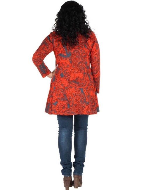 Bluse-plus-Größe-orange-grau-bedruckter-ethnischer-Rücken