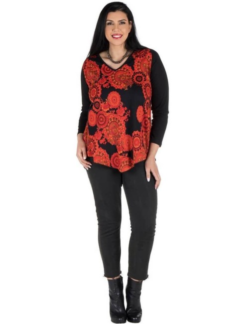 t-shirt-preta-mulher-plus-size-xl-orange-print