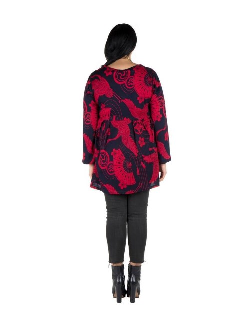 chemisier-évasé-grande-taille-imprimé-rouge-noir-dos