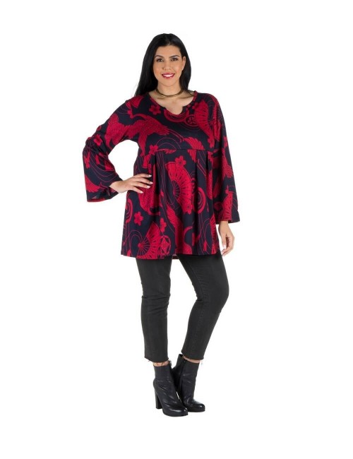 chemisier-évasé-taille plus-imprimé-rouge-noir