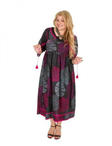 Kleid-Druck-ausgestellt-Midi-Ärmel-dekorative-Schnürsenkel-große-Größen-außen 2
