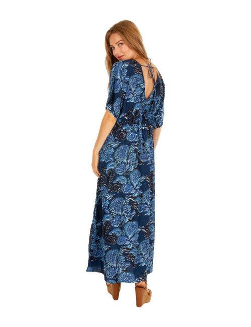 Long-Loose-Print-Blue-Dress-Short-Sleeves-Ethno