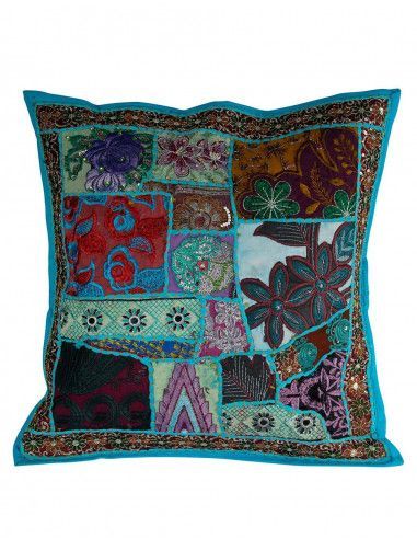 cuscino ricamato a mano etnico blu