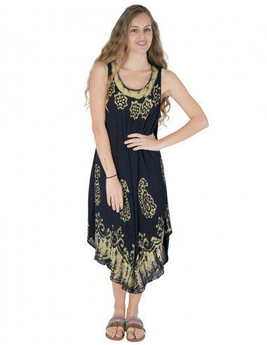 Kleid-Midi-Strand-gemalt-Blumen-ärmellos-schwarz