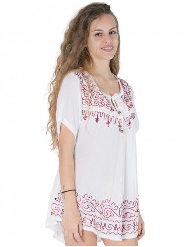 T-Shirt-Wide-Sleeves-Embroidered-White-Blue