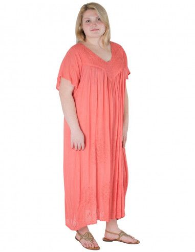 Robe-économique-longue-femme-grande-taille-broderie-jaune