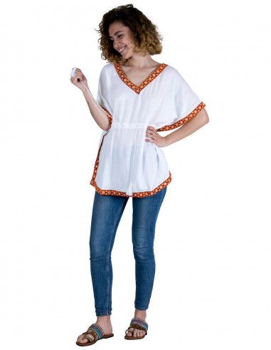 t-shirt-poncho-été-femme-hippie-bleu