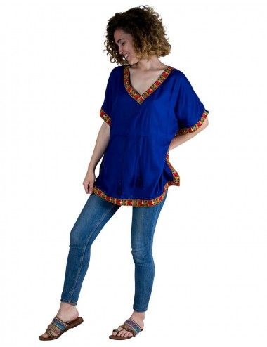 t-shirt-poncho-été-femme-hippie-bleu 2