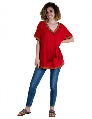 T-Shirt-Poncho-Sommer-Frau-Hippie-Blau