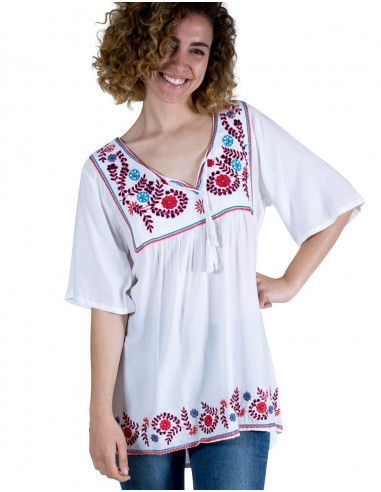 White-blouse-with-embroidery-colors-Tunisian-neck-Boho