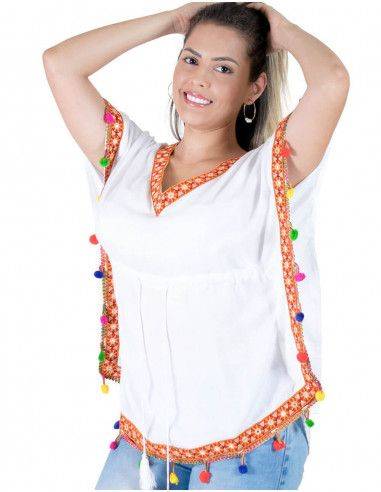 blouse-Poncho-beach-details-embroidered-and-pom-pom-poms-ethnic-blue-profile