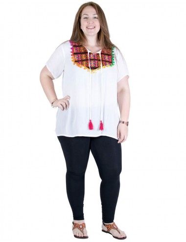 t-shirt-blanc-grandes tailles-broderies-pompons 2